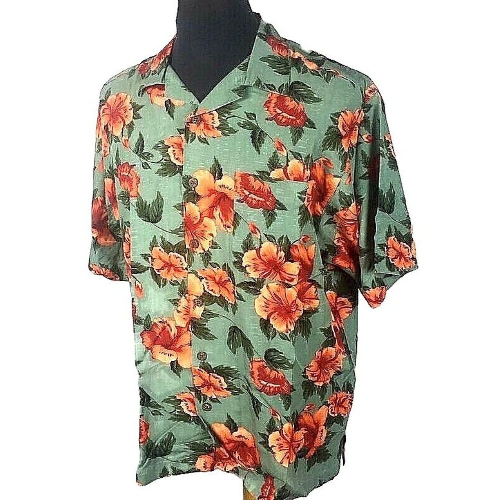 Original Island Hawaiian Button Down Shirt Mens Coral Floral Print sz. M pocket
